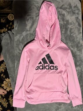 Adidas Girls Pink Glitter Logo Pullover Hoodie Size 8
